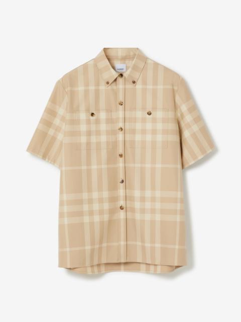 Short-sleeve Check Cotton Gabardine Shirt