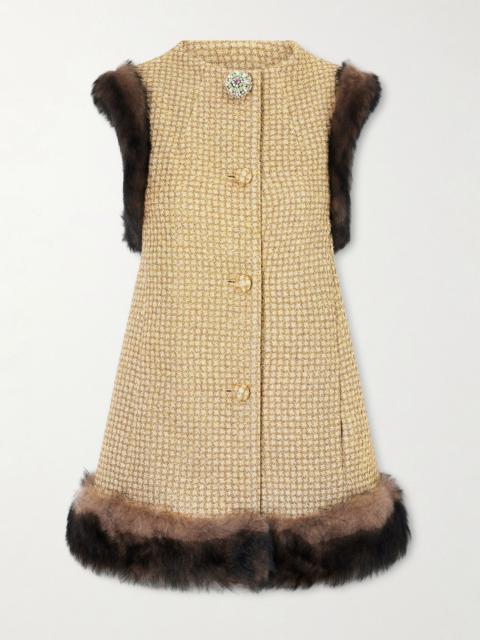 Valentino Embellished shearling-trimmed metallic tweed vest Gold