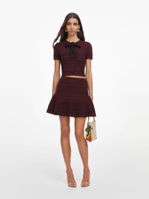 self-portrait Brown Pointelle Knit Mini Skirt