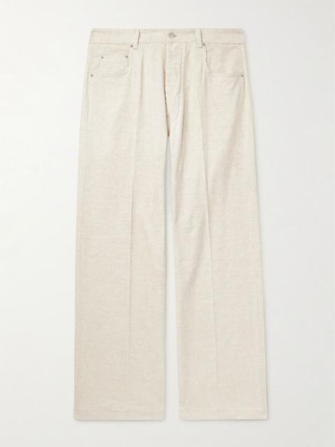 Rick Owens Geth Wide-Leg Cotton and Linen-Blend Corduroy Trousers Off-white