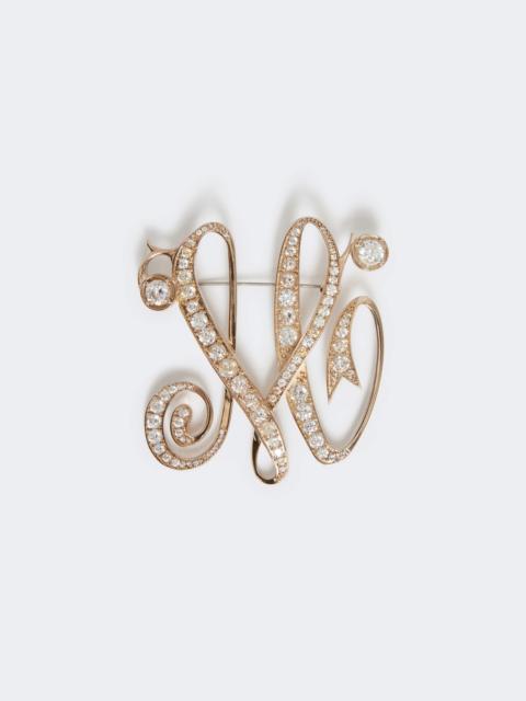 Max Mara Monogram brooch with rhinestones - IVORY