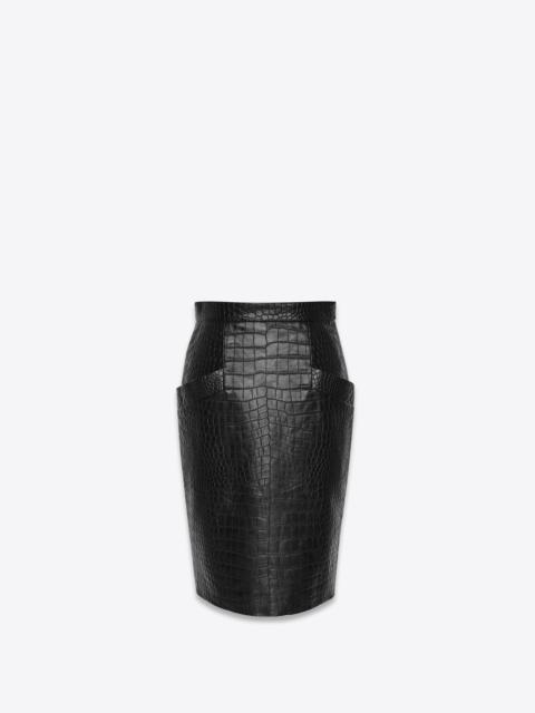 SAINT LAURENT pencil skirt in crocodile-embossed leather