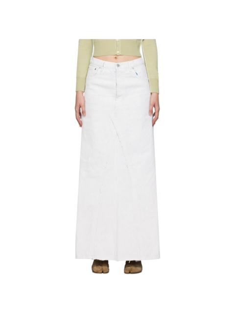 White Painted Denim Maxi Skirt