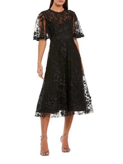 MAC DUGGAL Women's Cocktail Embroidered Mesh Midi-Dress - Black