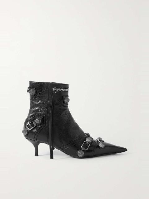 BALENCIAGA Le Cagole studded crinkled-leather ankle boot