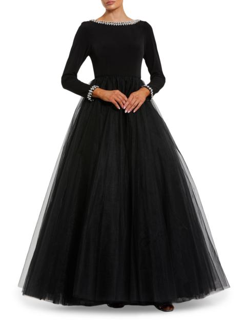 MAC DUGGAL Women's Crystal-Embellished Tulle Gown - Black