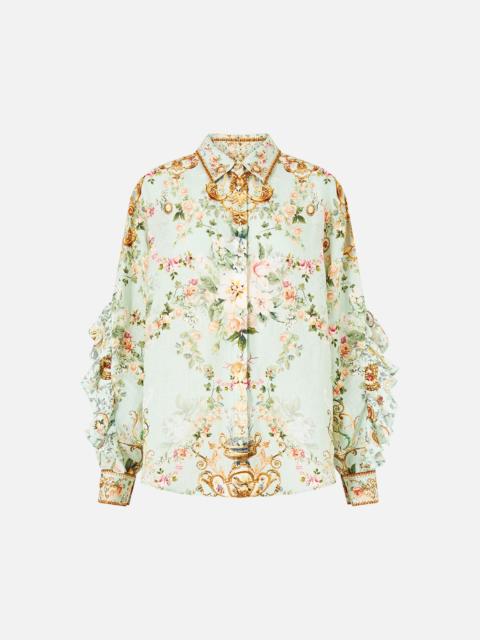 CAMILLA BUTTON SHIRT WITH FRILL DETAIL WILDFLOWER WUNDERLAND