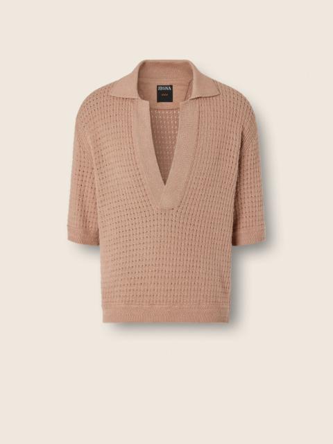 BEIGE COTTON AND LINEN POLO SHIRT