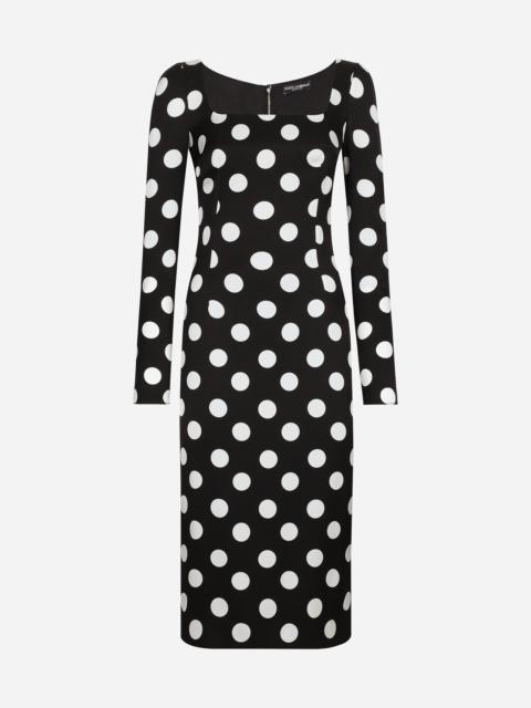 Charmeuse sheath dress with macro polka-dot print