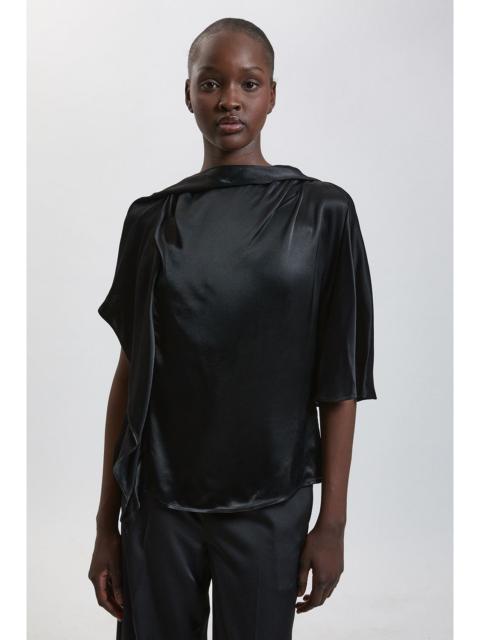 KAREN MILLEN Viscose Satin Asymmetric Ruffle Top