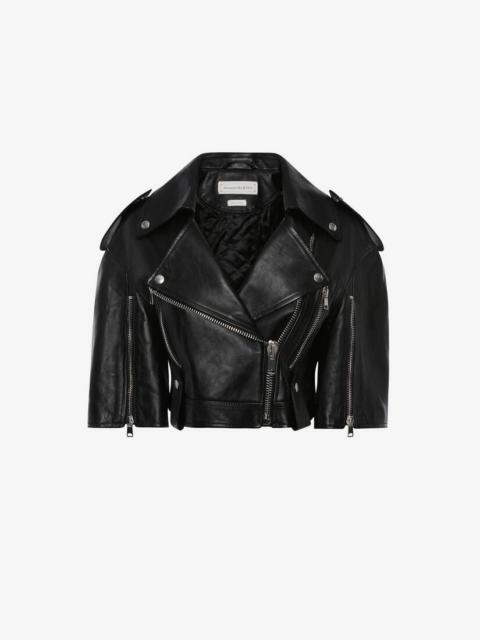 Women's Cropped Biker Jacket in Black