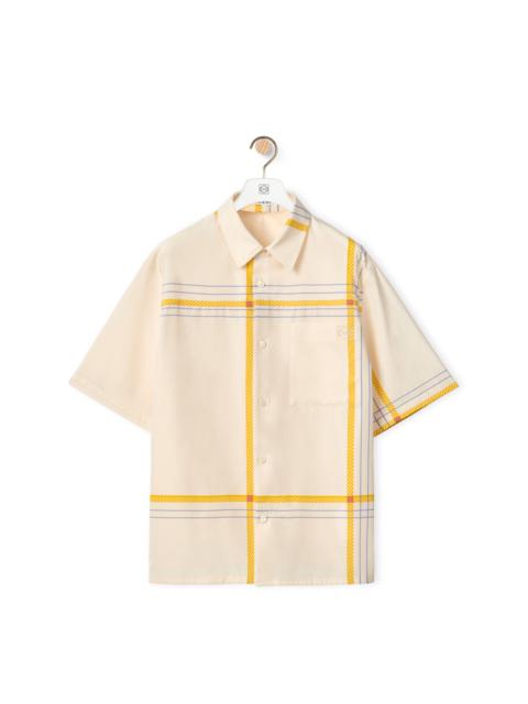 Short sleeve check shirt in silk and cotton