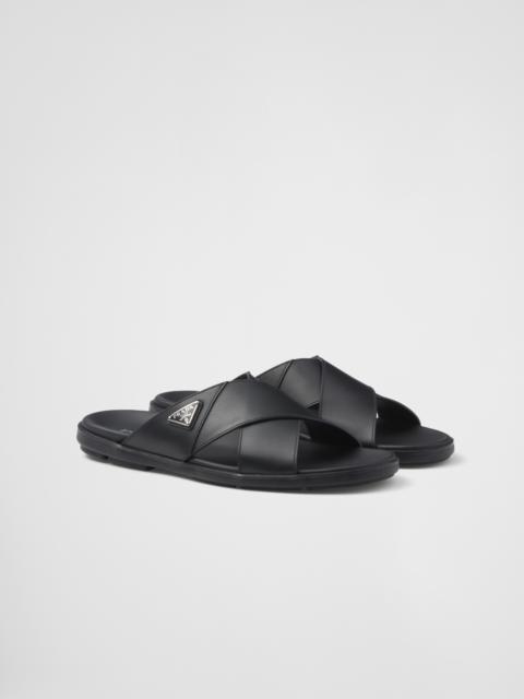 Prada Leather crisscross slides