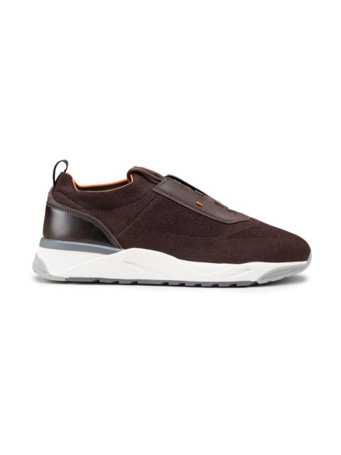 Santoni Men's dark brown fabric and leather sneaker