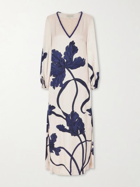 ANDRES OTALORA Aduma Embellished Floral-print Satin Maxi Dress