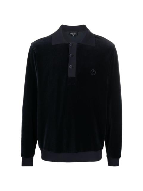 logo-embroidered velvet polo shirt