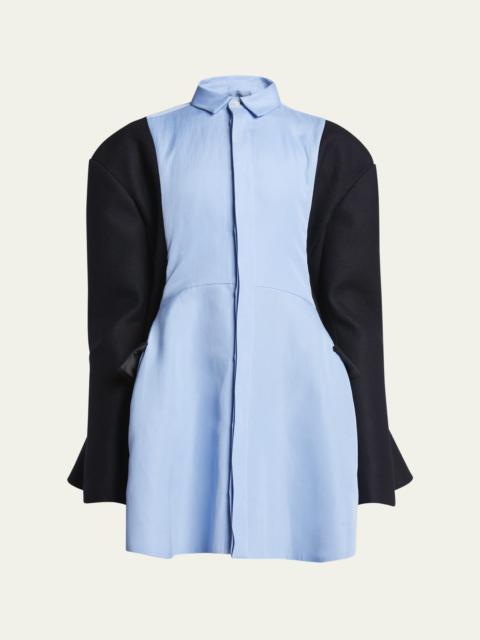 sacai Hybrid Button Down Asymmetric Wool Blouse Blazer Parka