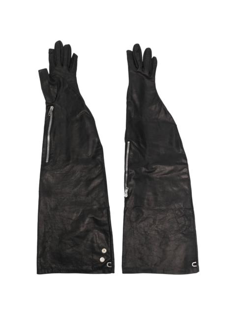 elbow-length leather gloves