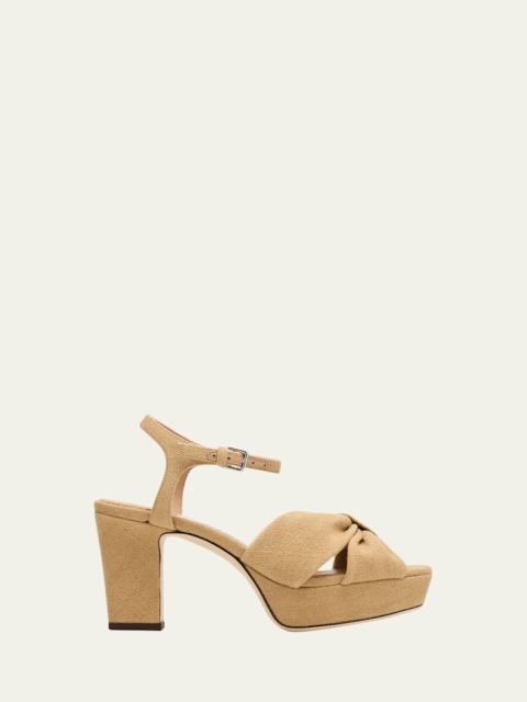 JIMMY CHOO 80mm Heloise Linen Platform Sandals