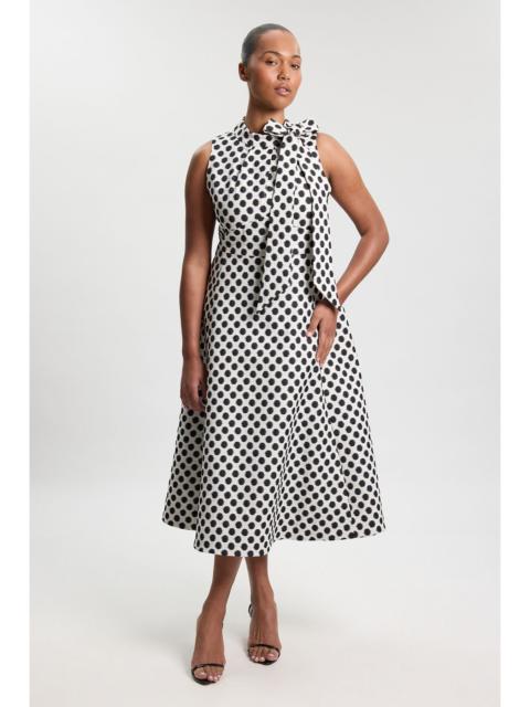KAREN MILLEN Plus Size Spot Jacquard Tailored Bow Neck Full Skirted Midi Dress