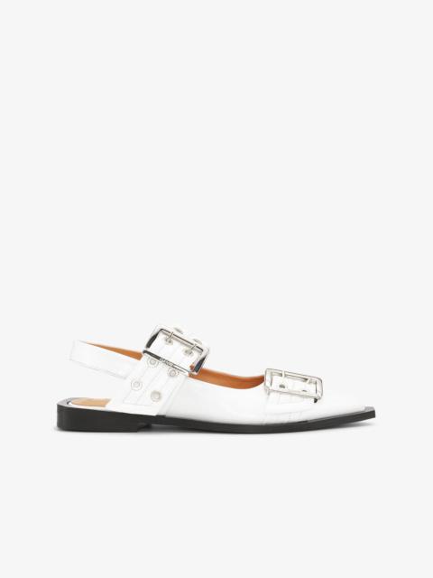 GANNI WHITE WIDE WELT BUCKLE BALLERINAS