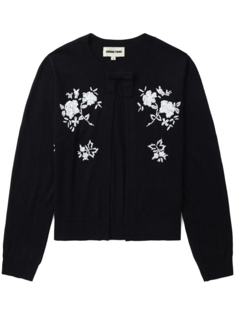 SHUSHU/TONG floral-embroidered silk-cashmere cardigan