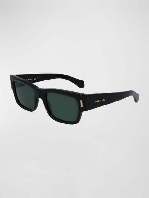 FERRAGAMO Men's Rivets Acetate Rectangle Sunglasses, 53mm