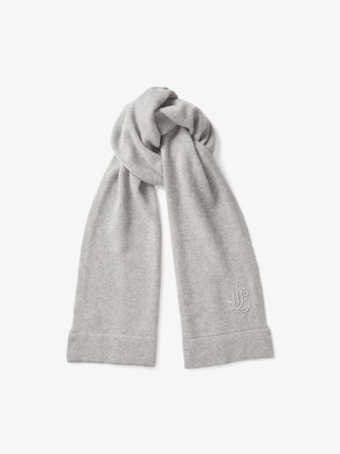 JIMMY CHOO Imke
Marl Grey Knitted Cashmere Scarf with Embroidered Crystal JC Monogram