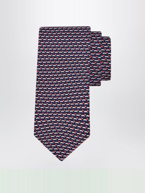 FERRAGAMO Navy Blue/Red Dachshund Print Silk Tie