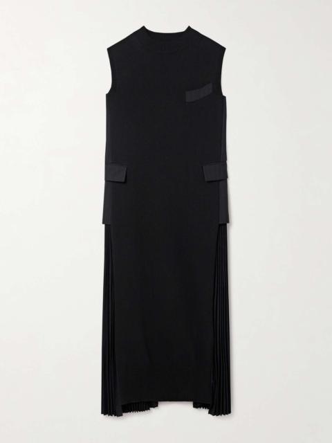 Paneled knitted and woven maxi dress