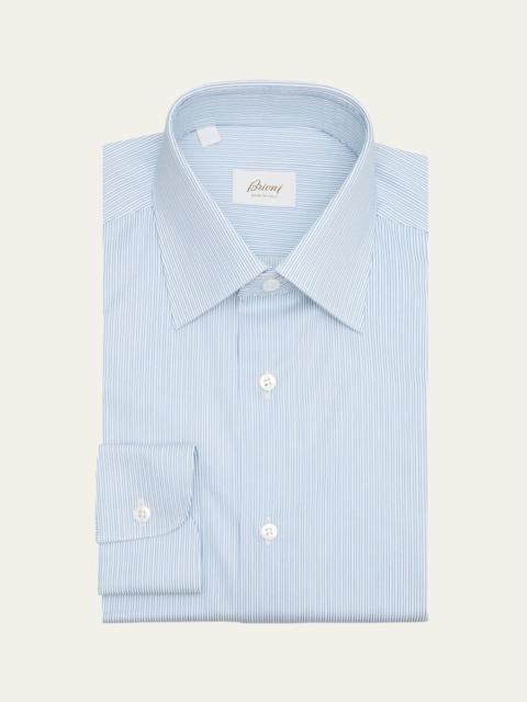 Brioni Men's Cotton Hairline Stripe Point Collar Dress Shirt