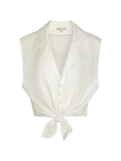 onia Tie Front Linen-Blend Shirt white