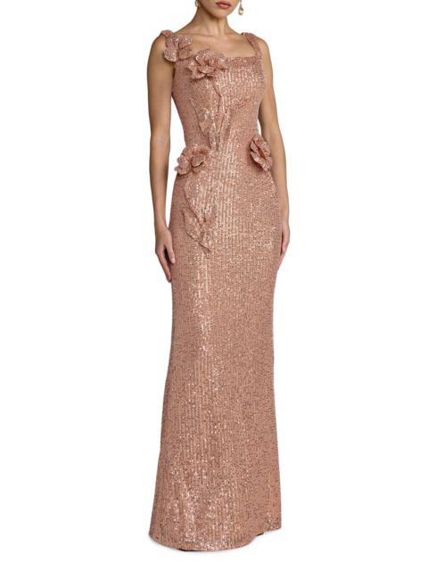 MAC DUGGAL Women's 3D Flower Sequin Column Gown - Copper
