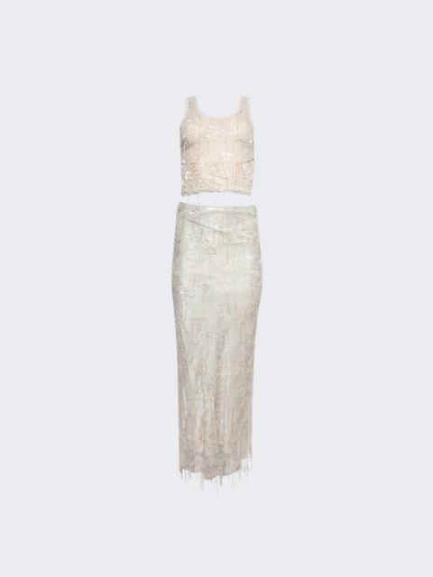 Encased Beaded Ivy Disconnect Tank Dress Beige