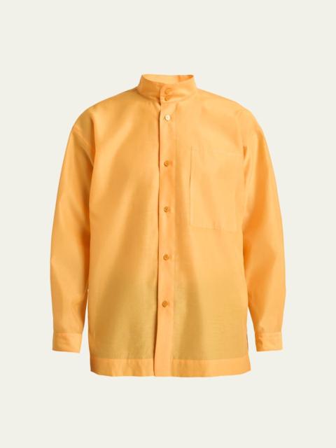 ISSEY MIYAKE Men's Polyester and Wool Mandarin-Collar Sport Shirt