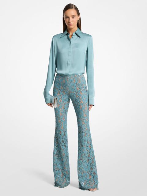 MICHAEL KORS COLLECTION Hand-Embroidered Sequin Floral Lace Flared Pants