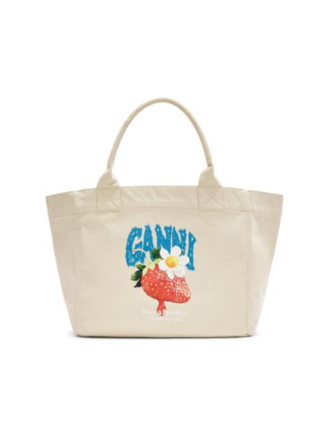 GANNI Women's Medium Embroidered-Logo Graphic Cotton Canvas Shopper Tote Bag - Yellow