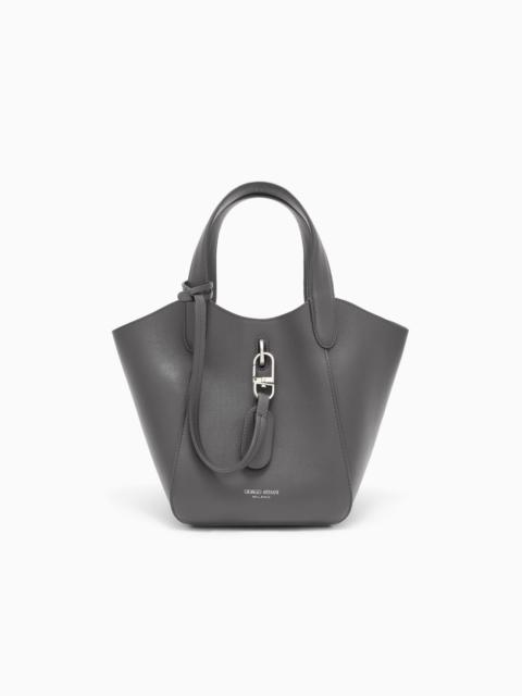 GIORGIO ARMANI LEATHER HANDBAG WITH A GEOMETRIC BASE AND A SNAP-HOOK CLASP