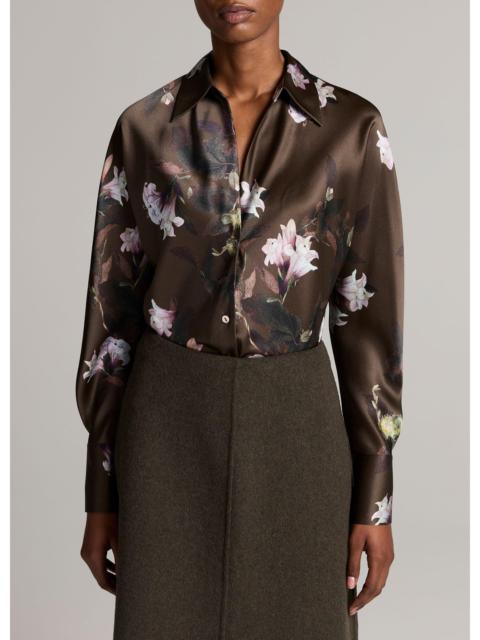 Vince Lily Vine Silk Bias Long-Sleeve Blouse