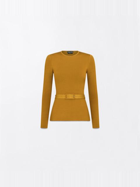 TOM FORD LONG SLEEVE FITTED CREWNECK WITH SHAPING DETAILS AND SELF BELT