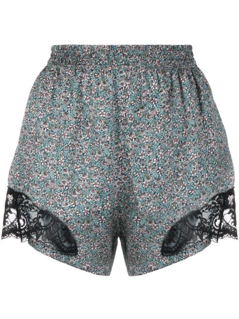 rabanne lace-panel floral-print shorts