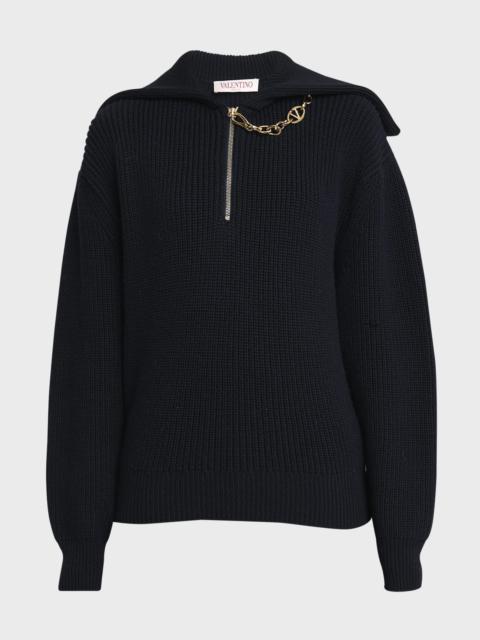 Valentino V-Logo Chain Quarter-Zip Rib Sweater
