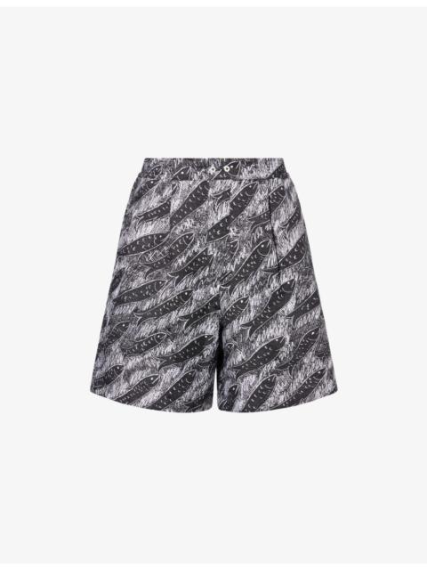 JACQUEMUS Fish-Print Wide-Leg Cotton Shorts