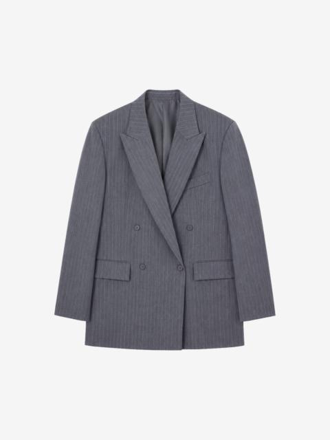 The Frankie Shop Newark Double Breasted Blazer - Grey/White Pinstripe