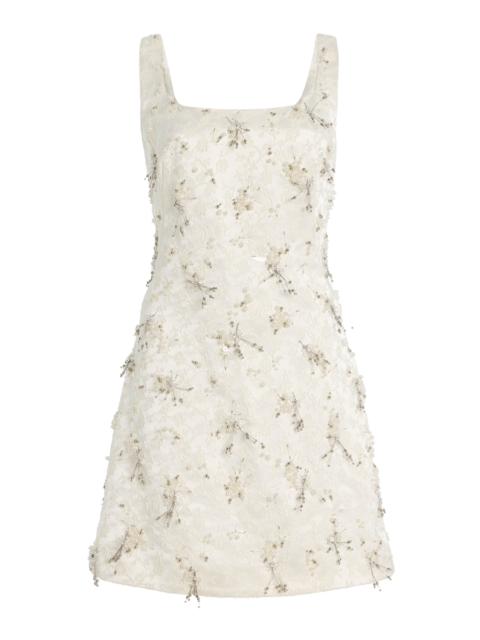 SIMKHAI Viva Embellished Floral-Embroidered Satin Mini Dress white