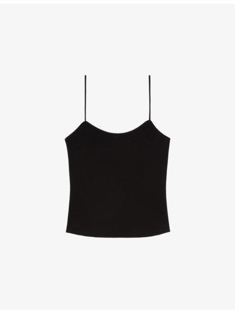 The Kooples Round-Neck Narrow-Strap Woven Cami Top