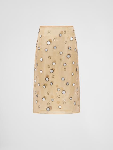 Mirror-embellished organza midi-skirt