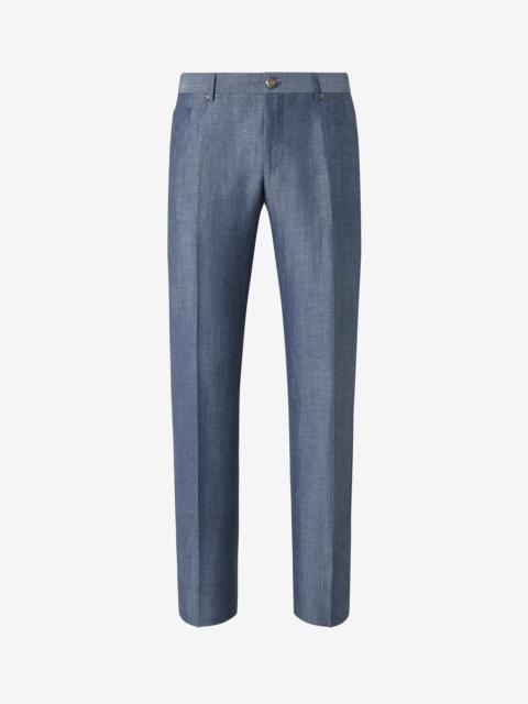 CORNELIANI Indigo 5-pocket wool and linen trousers