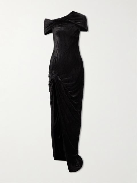 Rick Owens Lola One-shoulder Twisted Crushed-velvet Maxi Dress