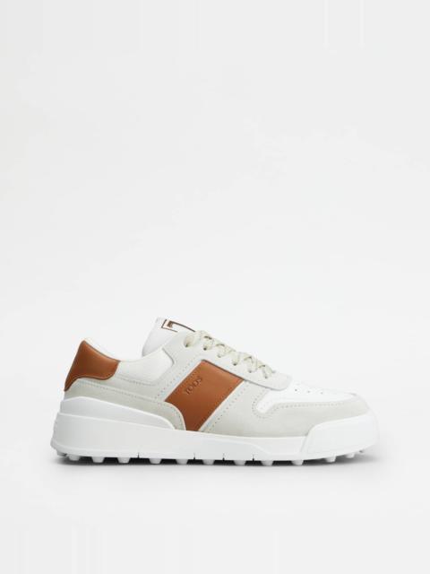 TOD'S SNEAKERS IN SUEDE AND SMOOTH LEATHER - WHITE, BROWN